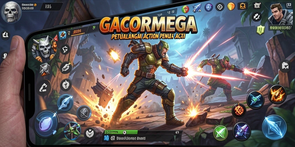 Gameplay action menegangkan di GACORMEGA dengan pertarungan seru.