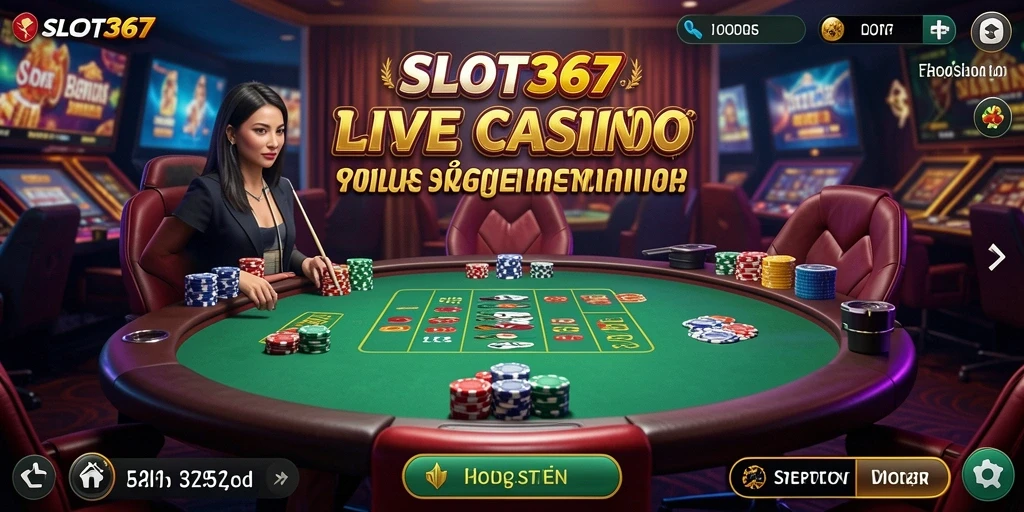 Screenshot SLOT367 menampilkan dealer langsung dengan suasana kasino yang hidup.